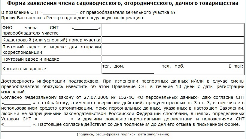 Образец реестра садоводов в снт фз 217 форма